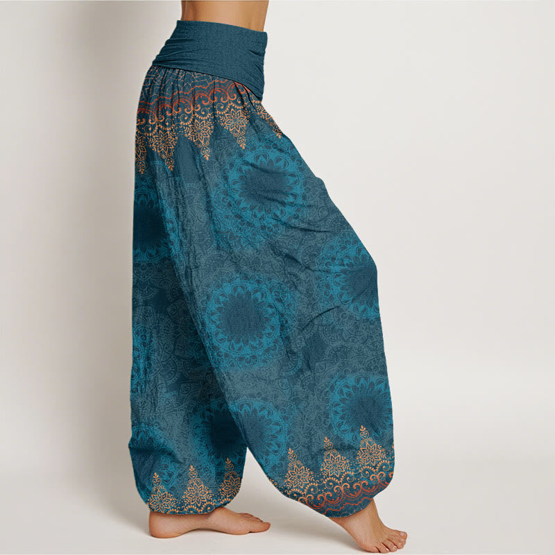 Pantalones harén con cintura elástica para mujer con estampado de mandalas triangulares y Buddha Stones - image 2