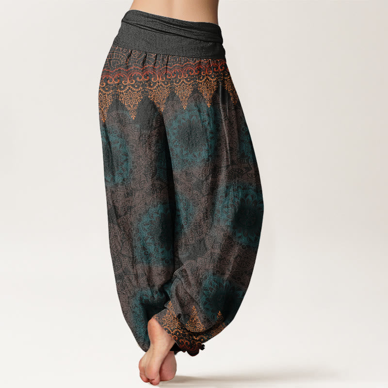 Pantalones harén con cintura elástica para mujer con estampado de mandalas triangulares y Buddha Stones - image 7
