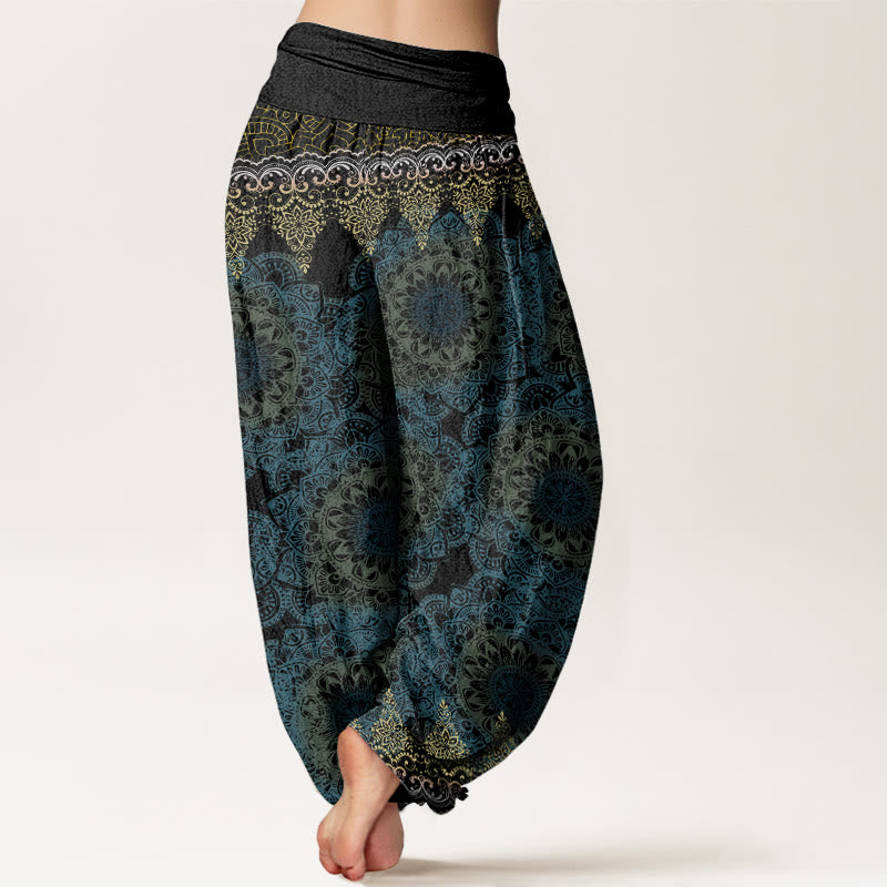 Pantalones harén con cintura elástica para mujer con estampado de mandalas triangulares y Buddha Stones - image 10