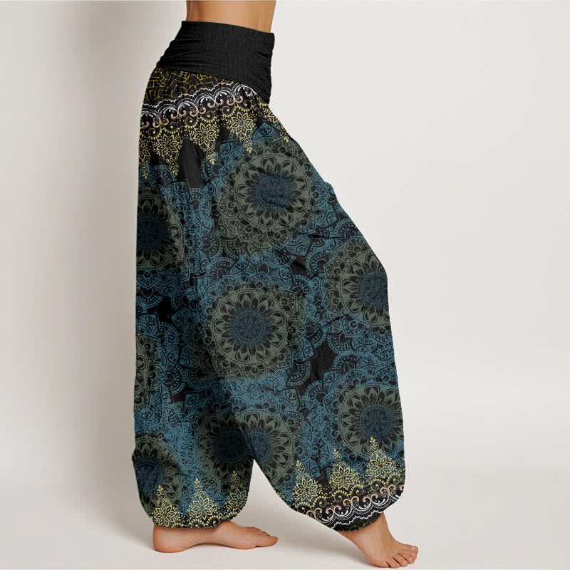 Pantalones harén con cintura elástica para mujer con estampado de mandalas triangulares y Buddha Stones - image 9
