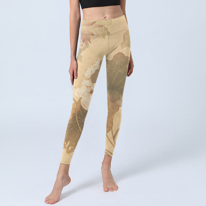 Leggings de yoga para mujer con estampado de hojas, flores de loto y piedras de Buddha Stones - image 6