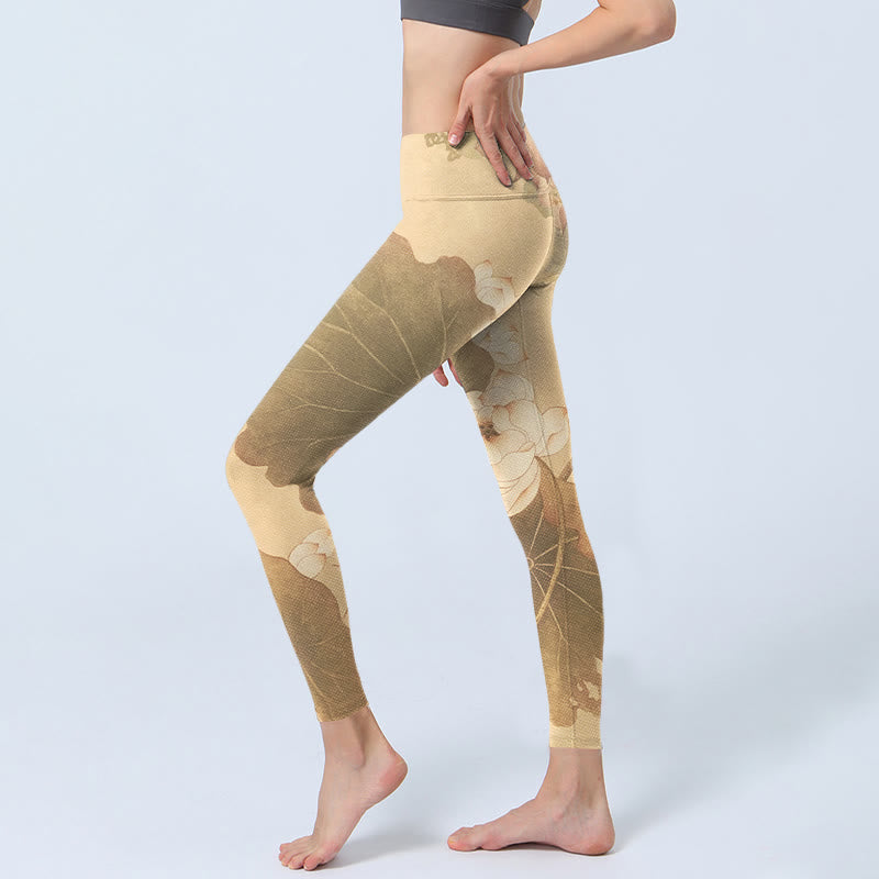 Leggings de yoga para mujer con estampado de hojas, flores de loto y piedras de Buddha Stones - image 3