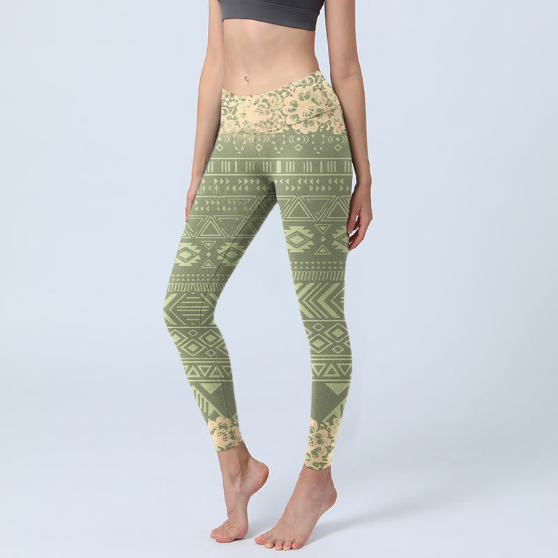 Leggings de yoga para mujer con formas geométricas, flores y Buddha Stones - AmarilloVerde - US18,UK/AU22,EU50 (4XL) - image 1
