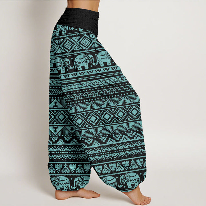 Pantalones harén con cintura elástica para mujer, con figuras geométricas de elefantes y Buddha Stones - image 9