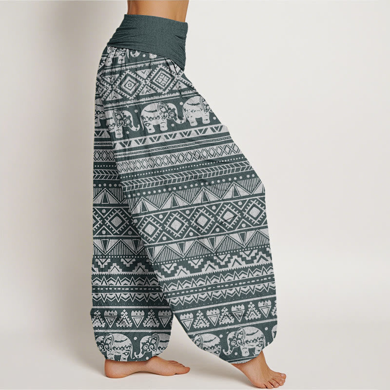 Pantalones harén con cintura elástica para mujer, con figuras geométricas de elefantes y Buddha Stones - image 6