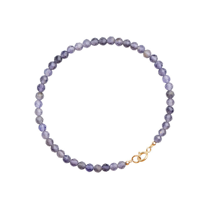 Pulsera de comunicación de cobre bañada en oro de 14 k con cuentas ultrafinas de iolita y amatista de 3 mm y Buddha Stones