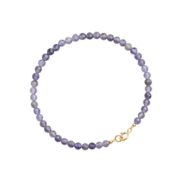 Pulsera de comunicación de cobre bañada en oro de 14 k con cuentas ultrafinas de iolita y amatista de 3 mm y Buddha Stones