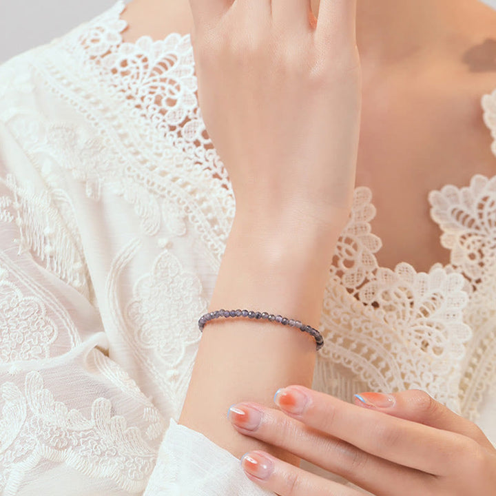 Pulsera de comunicación de cobre bañada en oro de 14 k con cuentas ultrafinas de iolita y amatista de 3 mm y Buddha Stones