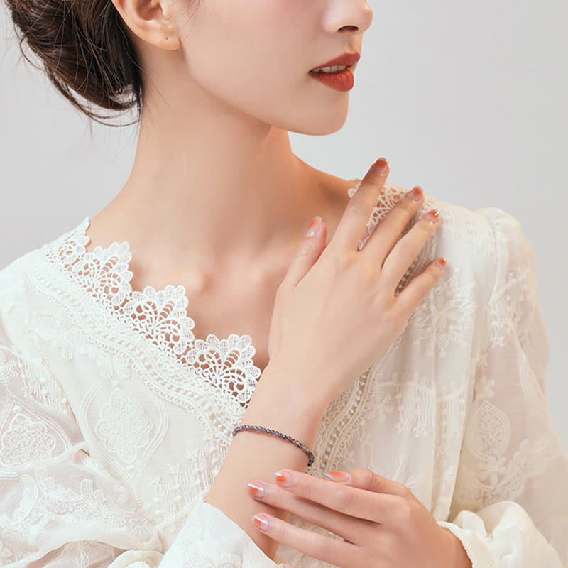 Pulsera de comunicación de cobre bañada en oro de 14 k con cuentas ultrafinas de iolita y amatista de 3 mm y Buddha Stones