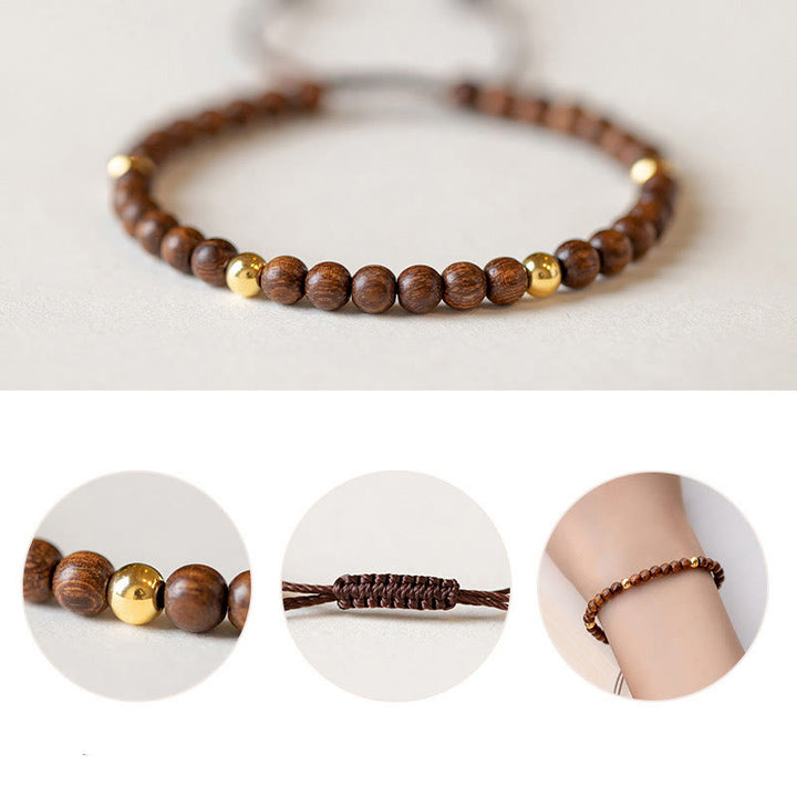 Pulsera protectora con cuentas de cobre bañadas en oro de 14 quilates y sándalo ultrafinas de 4 mm y Buddha Stones