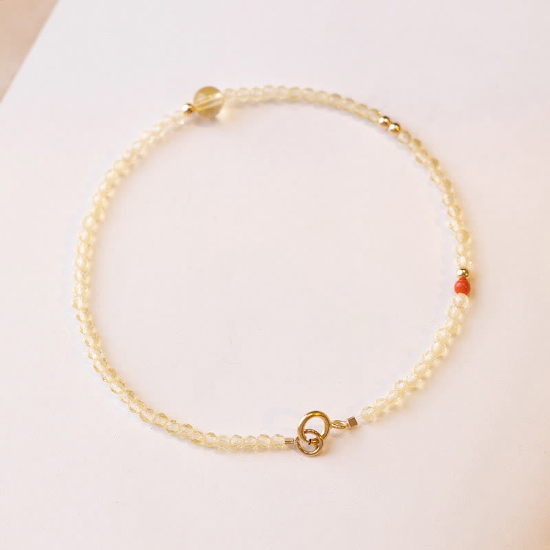 Pulsera protectora con cuentas de cobre bañadas en oro de 14 quilates y citrino ultrafinas de 2 mm de Buddha Stones
