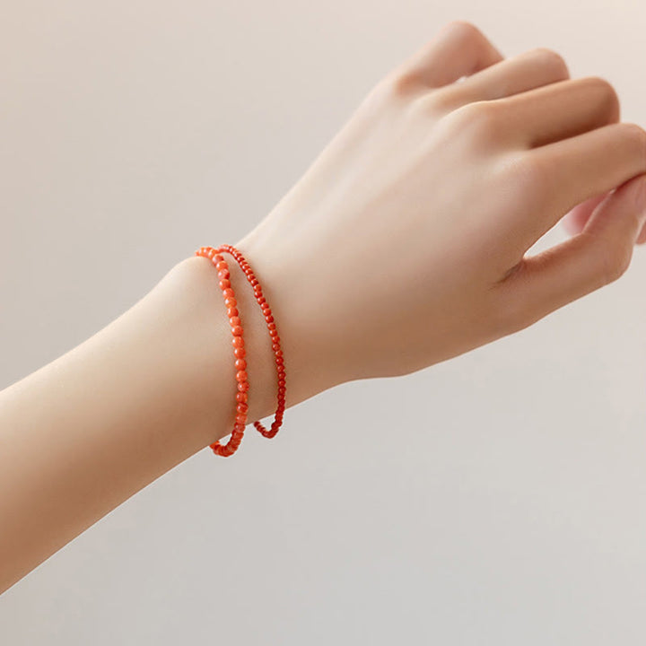 Pulsera de confianza con cuentas ultrafinas de ágata roja, cereza y caqui naturales de Buddha Stones