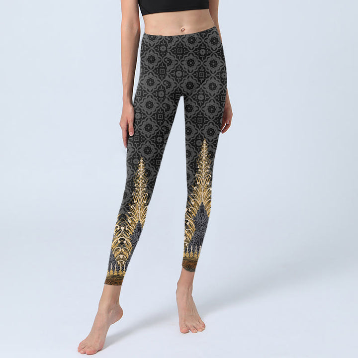 Leggings de yoga para mujer con estampado geométrico de Buddha Stones en gris oscuro - image 6