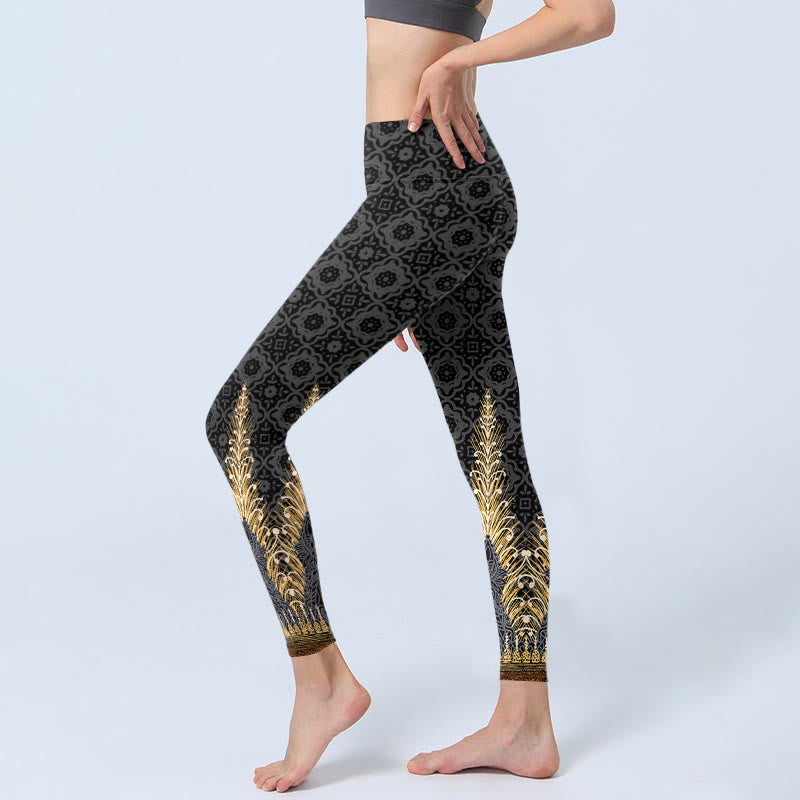 Leggings de yoga para mujer con estampado geométrico de Buddha Stones en gris oscuro - image 3