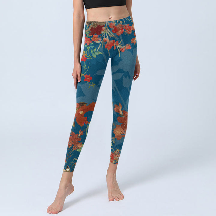 Leggings de yoga para mujer con estampado de pájaros, flores, pájaros, piedras de Buddha Stones y azul - image 6