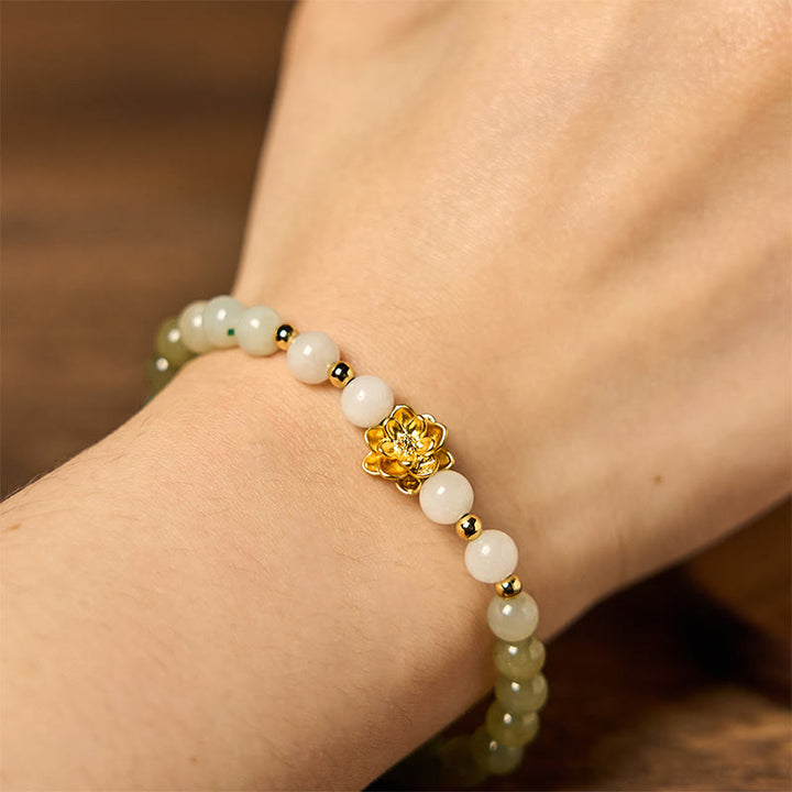 Pulsera de la abundancia con loto degradado de jade hetiano natural y Buddha Stones