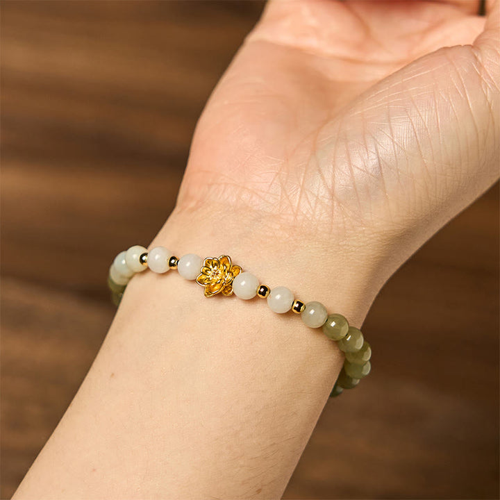 Pulsera de la abundancia con loto degradado de jade hetiano natural y Buddha Stones