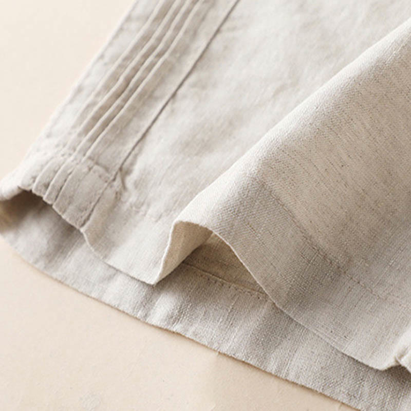 Pantalones de lino y algodón con pliegues laterales, de color liso, informales, para mujer, con pernera ancha y bolsillos , de Buddha Stones