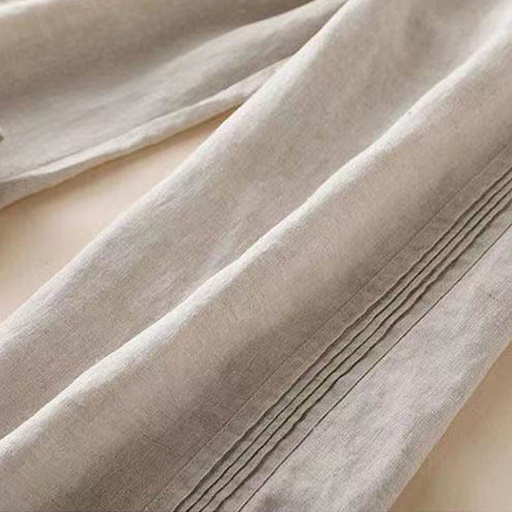 Pantalones de lino y algodón con pliegues laterales, de color liso, informales, para mujer, con pernera ancha y bolsillos , de Buddha Stones