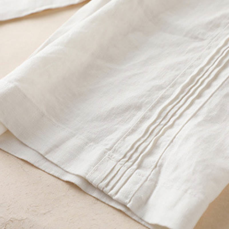 Pantalones de lino y algodón con pliegues laterales, de color liso, informales, para mujer, con pernera ancha y bolsillos , de Buddha Stones