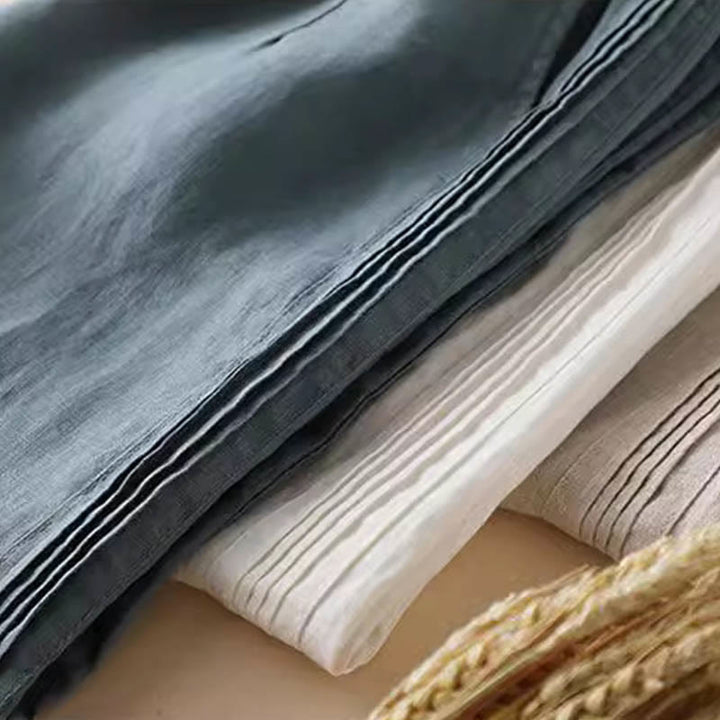 Pantalones de lino y algodón con pliegues laterales, de color liso, informales, para mujer, con pernera ancha y bolsillos , de Buddha Stones