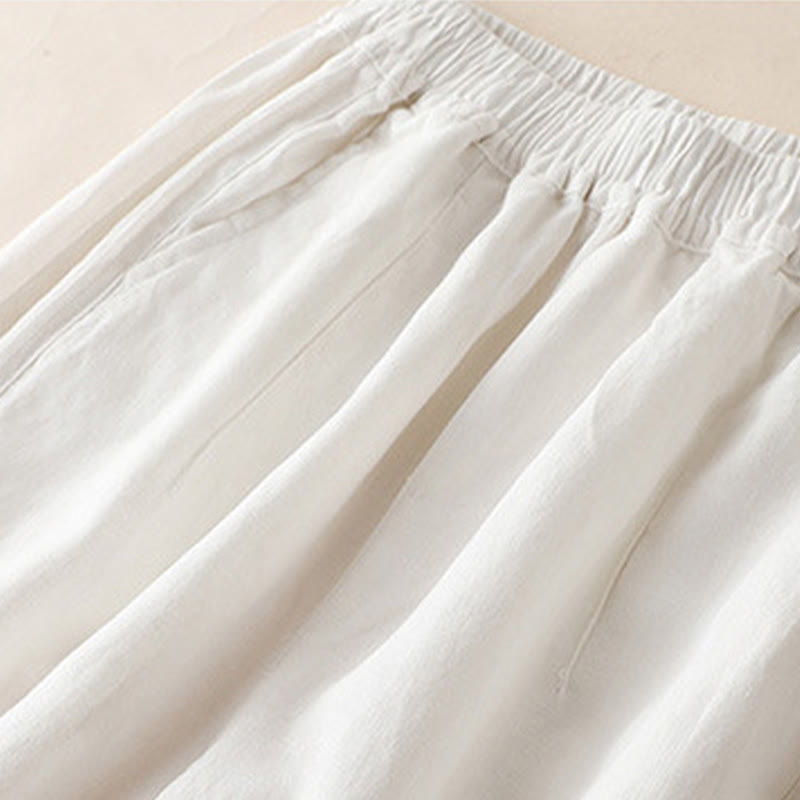 Pantalones de lino y algodón con pliegues laterales, de color liso, informales, para mujer, con pernera ancha y bolsillos , de Buddha Stones