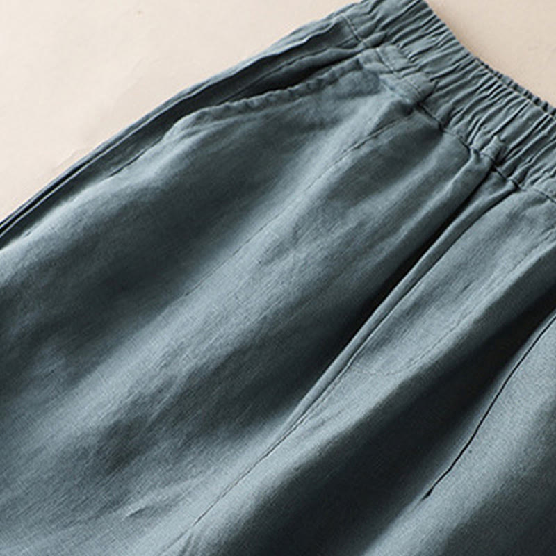 Pantalones de lino y algodón con pliegues laterales, de color liso, informales, para mujer, con pernera ancha y bolsillos , de Buddha Stones