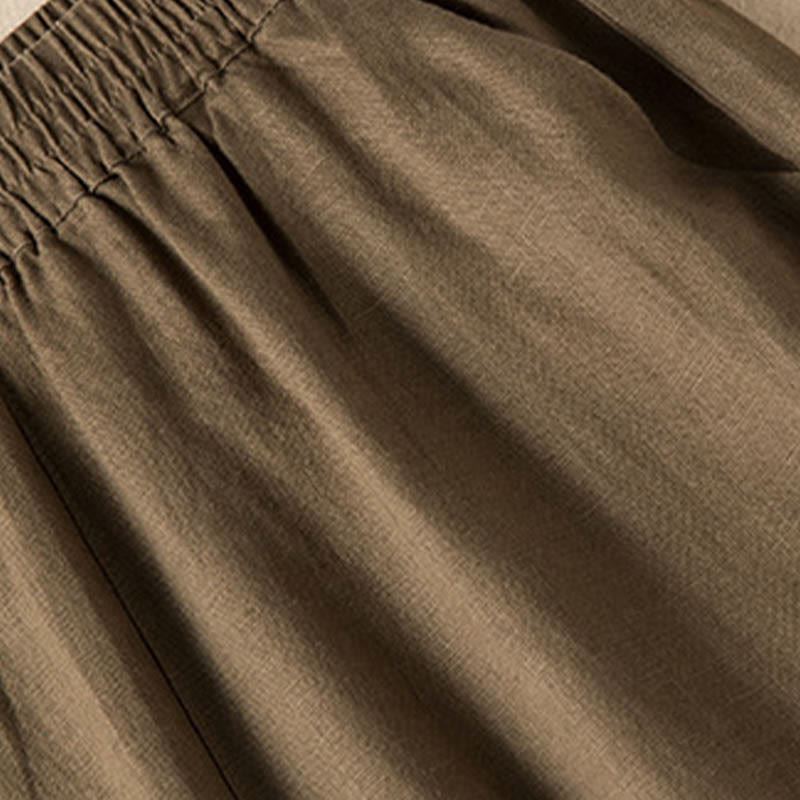 Pantalones anchos de lino y algodón de color liso para mujer con bolsillos y Buddha Stones - image 4