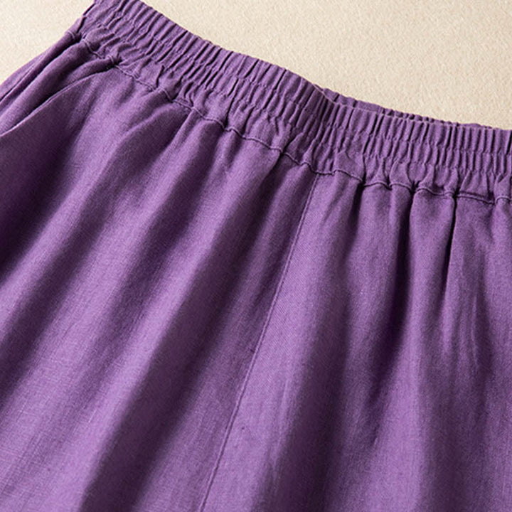 Pantalones anchos de lino y algodón de color liso para mujer con bolsillos y Buddha Stones - image 11