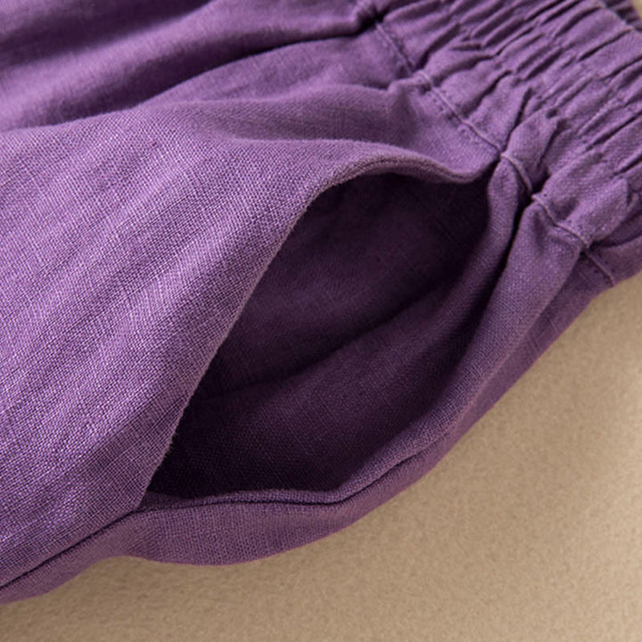 Pantalones anchos de lino y algodón de color liso para mujer con bolsillos y Buddha Stones - image 14