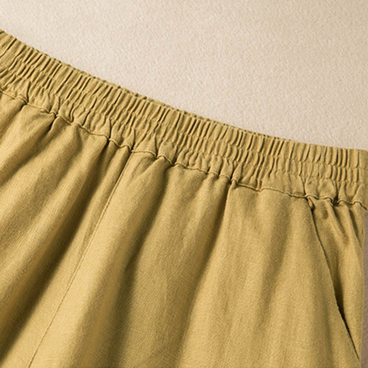 Pantalones anchos de lino y algodón de color liso para mujer con bolsillos y Buddha Stones - image 30