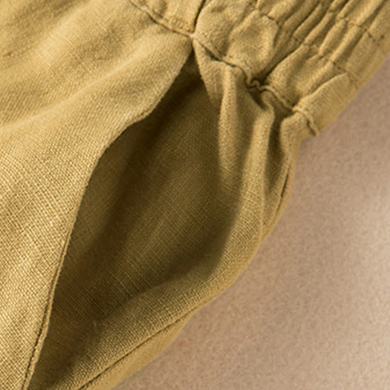 Pantalones anchos de lino y algodón de color liso para mujer con bolsillos y Buddha Stones - image 31