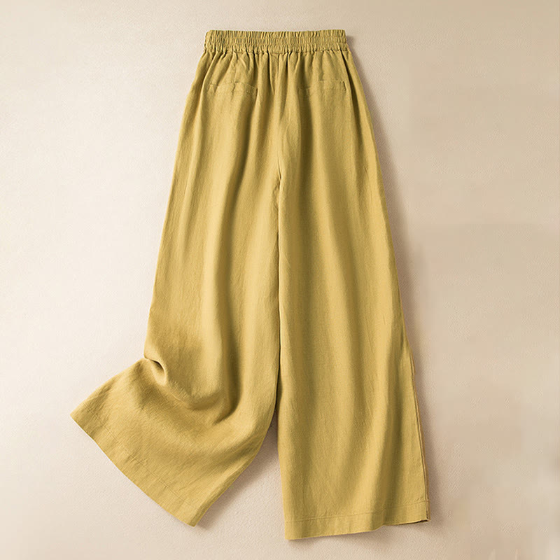 Pantalones anchos de lino y algodón de color liso para mujer con bolsillos y Buddha Stones - Amarillo - US12, UK/AU16, EU44 (3XL) - image 29