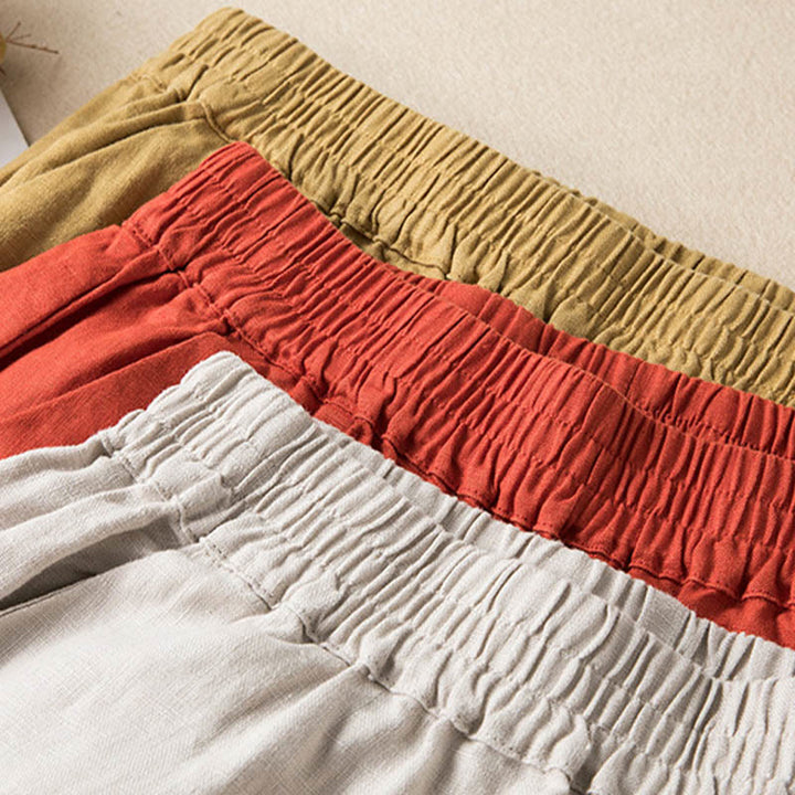 Pantalones anchos de lino y algodón de color liso para mujer con bolsillos y Buddha Stones - image 35