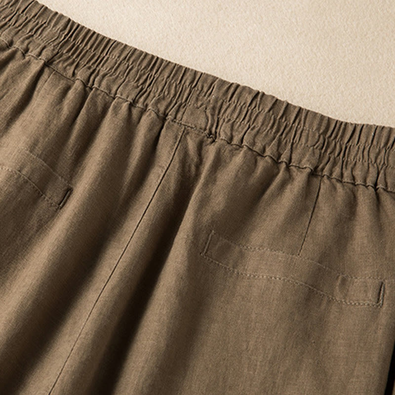 Pantalones anchos de lino y algodón de color liso para mujer con bolsillos y Buddha Stones - image 3