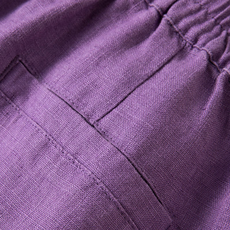 Pantalones anchos de lino y algodón de color liso para mujer con bolsillos y Buddha Stones - image 12