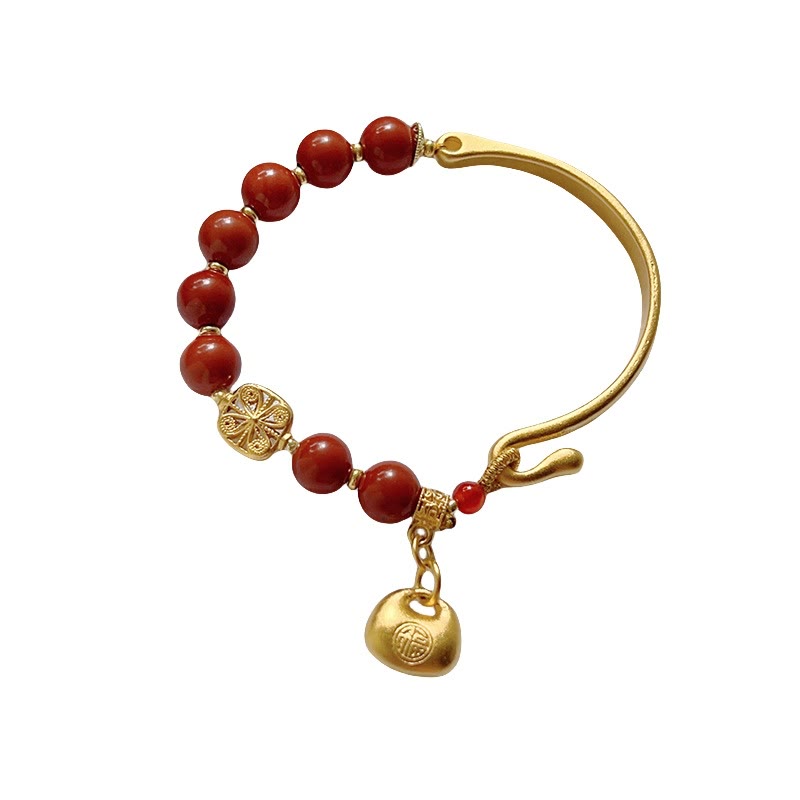 Pulsera de media piedra con Buddha Stones y ágata roja del sur con carácter Fu