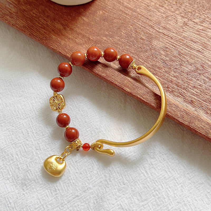 Pulsera de media piedra con Buddha Stones y ágata roja del sur con carácter Fu