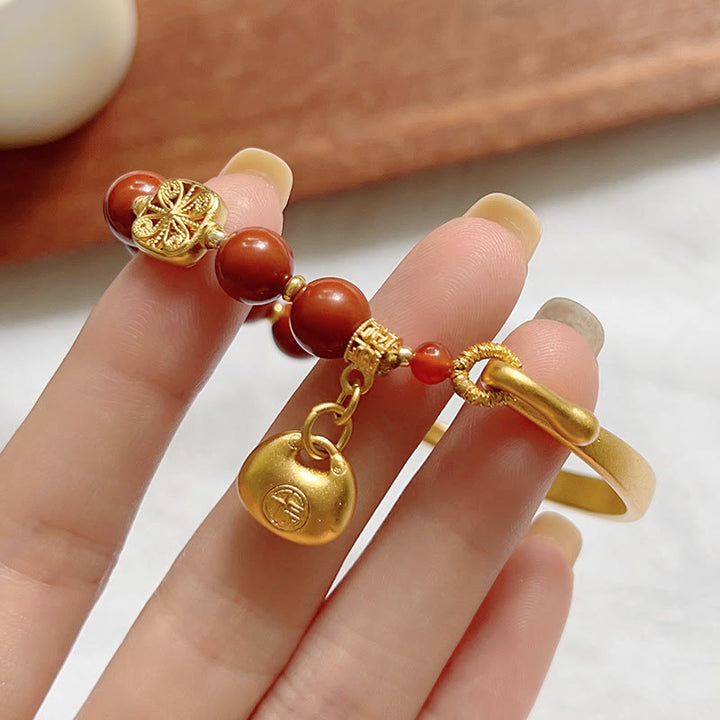 Pulsera de media piedra con Buddha Stones y ágata roja del sur con carácter Fu