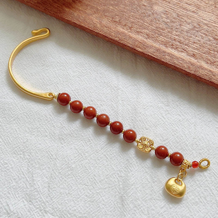 Pulsera de media piedra con Buddha Stones y ágata roja del sur con carácter Fu