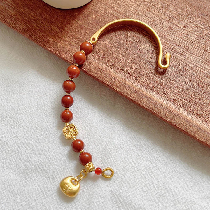 Pulsera de media piedra con Buddha Stones y ágata roja del sur con carácter Fu