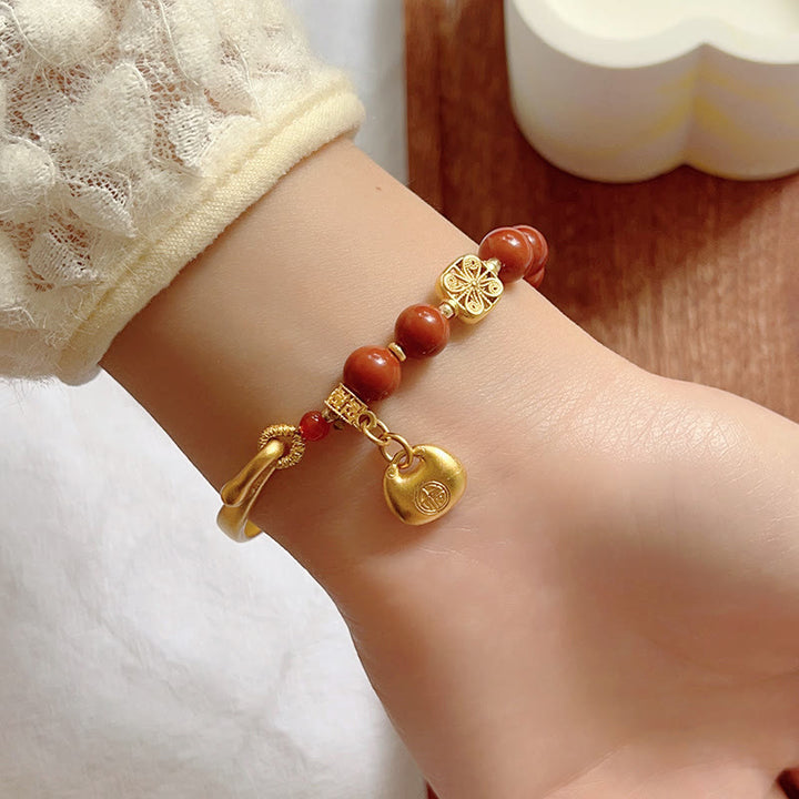 Pulsera de media piedra con Buddha Stones y ágata roja del sur con carácter Fu