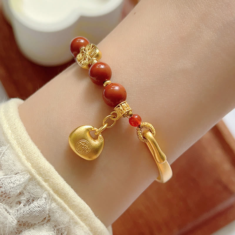 Pulsera de media piedra con Buddha Stones y ágata roja del sur con carácter Fu