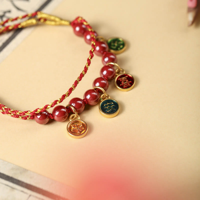 Pulsera trenzada ajustable con hilo rojo de bendición, paz y alegría, Buddha Stones y cinabrio