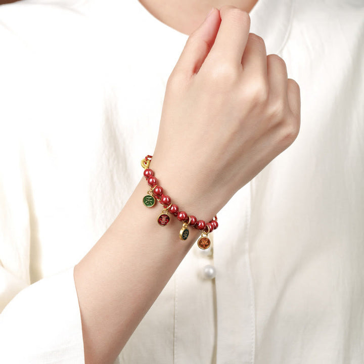 Pulsera trenzada ajustable con hilo rojo de bendición, paz y alegría, Buddha Stones y cinabrio