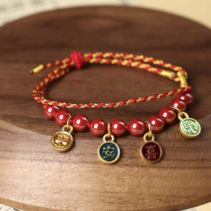 Pulsera trenzada ajustable con hilo rojo de bendición, paz y alegría, Buddha Stones y cinabrio