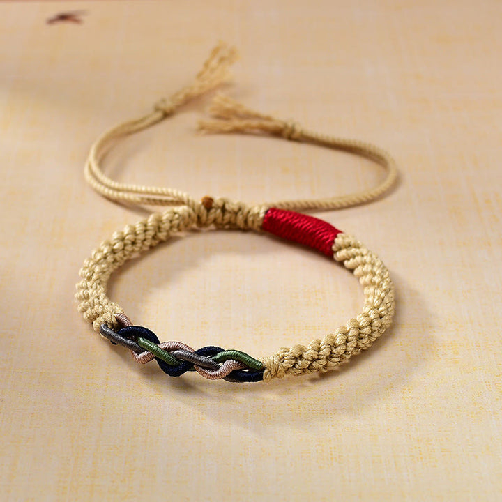 Pulsera de la suerte con cuerda de algodón frotada a mano tibetana con Buddha Stones