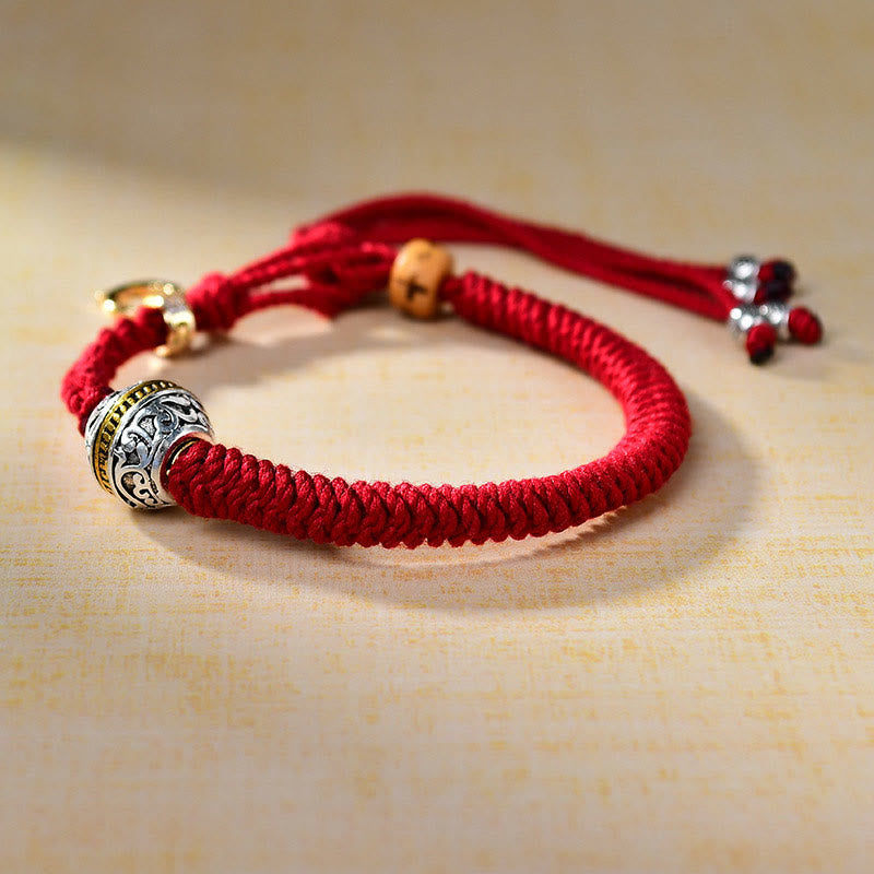 Pulsera trenzada tibetana con nudo de diamante y cuerda roja con Buddha Stones