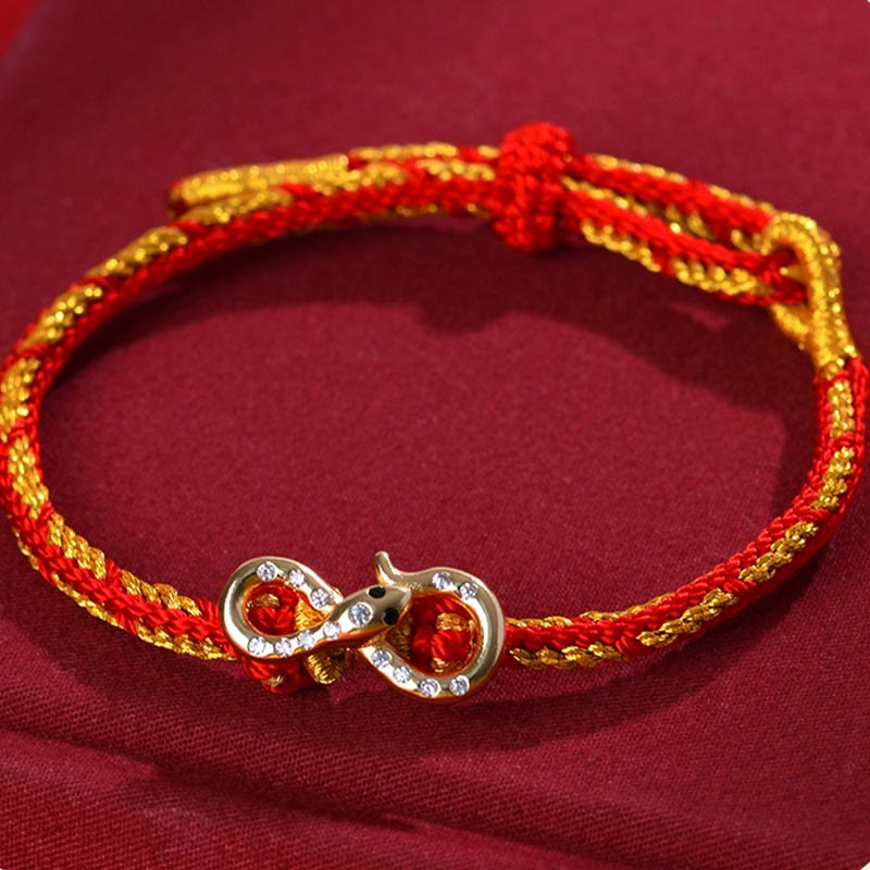 Pulsera trenzada con tira de Möbius y Buddha Stones con hilo rojo y el año de la serpiente