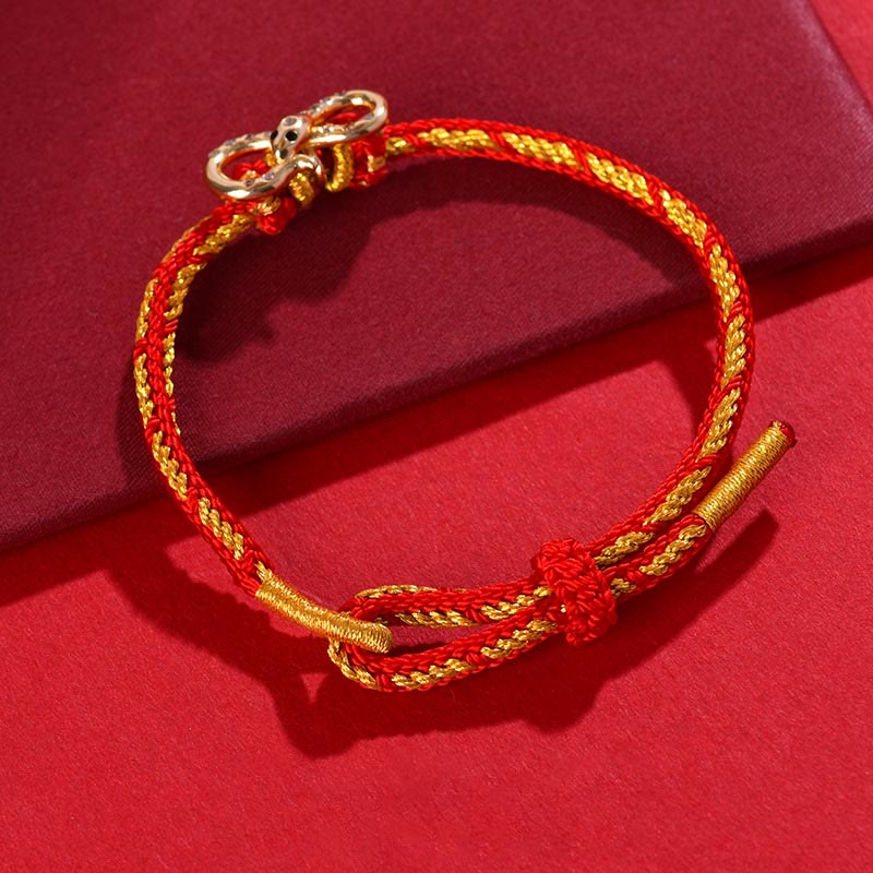 Pulsera trenzada con tira de Möbius y Buddha Stones con hilo rojo y el año de la serpiente